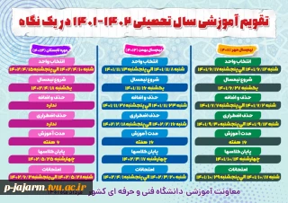 تقویم آموزشی سال 1402 - 1401